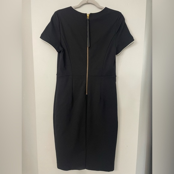 Boden, size 10, women’s black midi fitted lined pencil dress with white piping - Picture 5 of 10